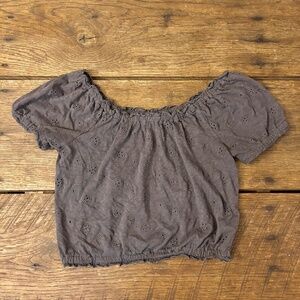 American Eagle Boho Festive Eyelet Off the‎ Shoulder Crop Top